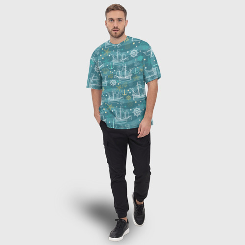 Мужская футболка oversize 3D Парусники в море - паттерн, цвет 3D печать - фото 5