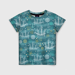 Детская футболка 3D Парусники в море - паттерн