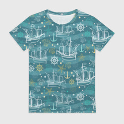 Женская футболка 3D Парусники в море - паттерн
