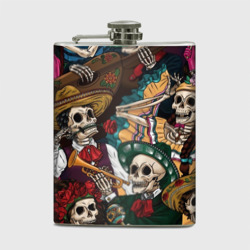 Фляга Мексиканская Вечеринка скелетов паттерн