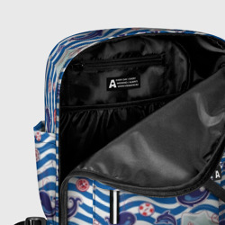 Рюкзак с принтом Киты и дельфины - паттерн для женщины, вид на модели спереди №5. Цвет основы: белый