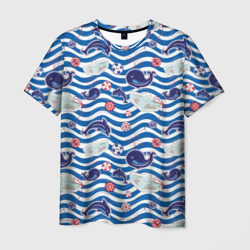 Киты и дельфины - паттерн – Мужская футболка 3D с принтом купить со скидкой в -26%