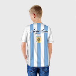 Футболка с принтом Сборная Аргентины для ребенка, вид на модели сзади №2. Цвет основы: белый