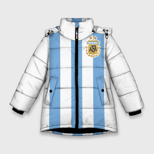 Зимняя куртка для девочек 3D с принтом Сборная Аргентины, вид спереди #2
