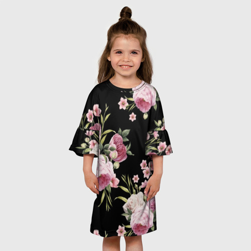 Детское платье 3D Пионы на Чёрном, цвет 3D печать - фото 4