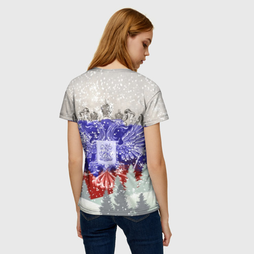 Женская футболка 3D с принтом Сборная России Зимний костюм, вид сзади #2