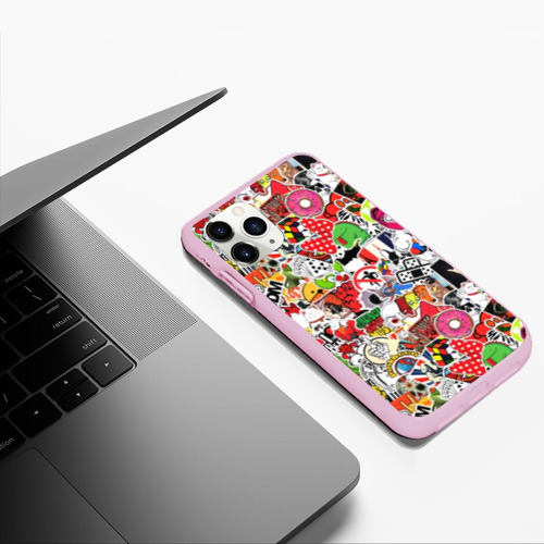 Чехол для iPhone 11 Pro Max матовый Sticker Bombing, цвет розовый - фото 5