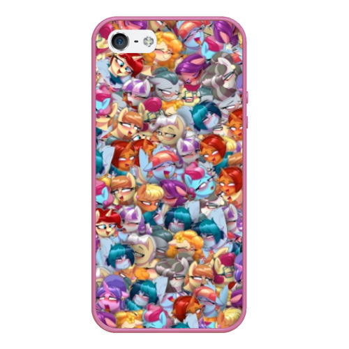 Чехол для iPhone 5/5S матовый My Little Pony Ahegao патттерн, цвет малиновый