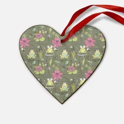 Деревянная игрушка Сердце Лягушки на речке и розовые лилии