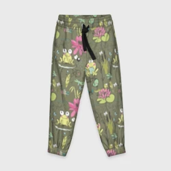 Детские брюки 3D Лягушки на речке и розовые лилии