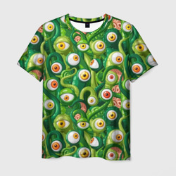 Мужская футболка 3D Щупальца зелёные с глазами 