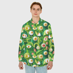 Мужская рубашка oversize 3D Щупальца зелёные с глазами  - фото 2