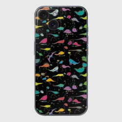 Чехол для iPhone 15 силиконовый с защитой камеры Светящиеся динозавры