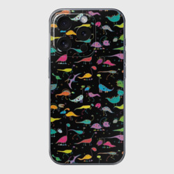 Чехол для iPhone 15 Pro силиконовый с защитой камеры Светящиеся динозавры