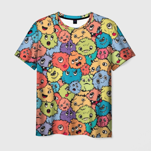 Мужская футболка с принтом Monsters funny multicolored, вид спереди №1