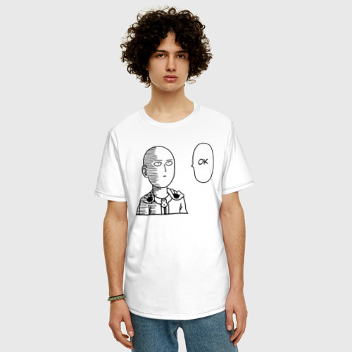 Мужская футболка хлопок Oversize Чёрный Сайтама - окей, цвет белый - фото 3