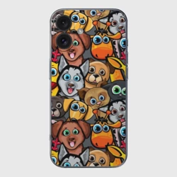 Чехол для iPhone 16 силиконовый с защитой камеры Веселые собаки