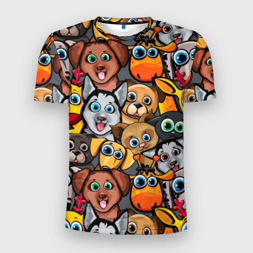 Мужская футболка 3D Slim с принтом Веселые собаки, вид спереди #2