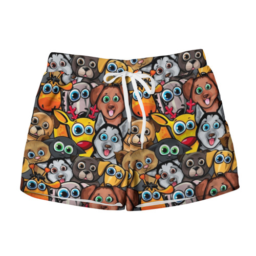Женские шорты 3D с принтом Веселые собаки, вид спереди #2