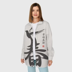 Женская рубашка oversize 3D Иероглиф весна счастье  - фото 2