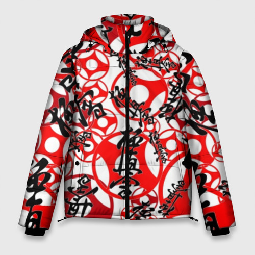 Мужская зимняя куртка 3D Каратэ киокушинкай - эмблемы, цвет светло-серый
