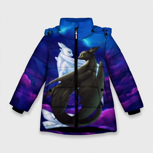 Зимняя куртка для девочек 3D Как приручить дракона, цвет черный