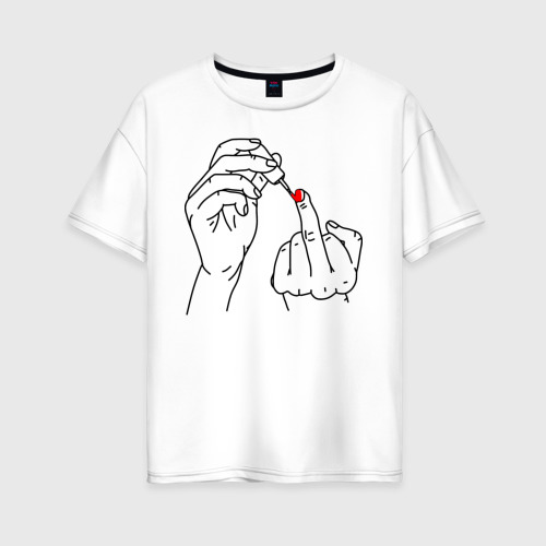Женская футболка оверсайз из хлопка с принтом Девушка красит ногти, вид спереди №1