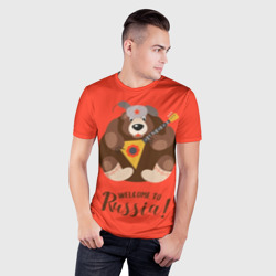 Мужская футболка 3D Slim Welcome to Russia bear - фото 2