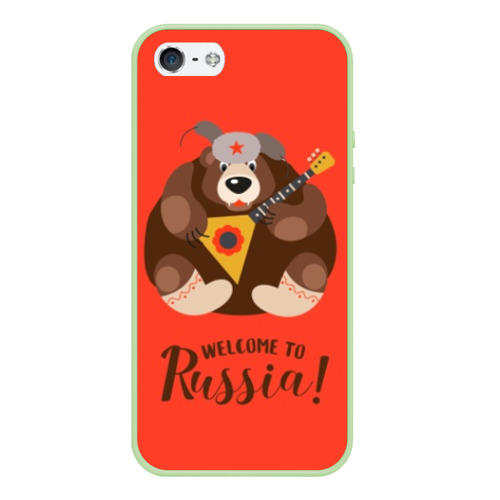 Чехол для iPhone 5/5S матовый Welcome to Russia bear, цвет салатовый