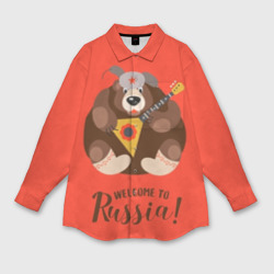 Женская рубашка oversize 3D Welcome to Russia bear