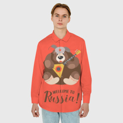 Мужская рубашка oversize 3D Welcome to Russia bear - фото 2