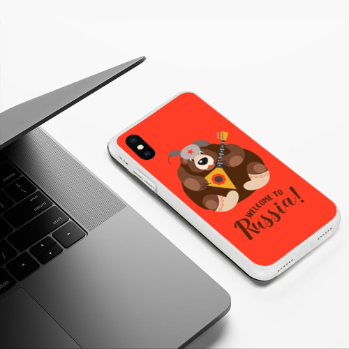 Чехол для iPhone XS Max матовый Welcome to Russia bear, цвет белый - фото 5