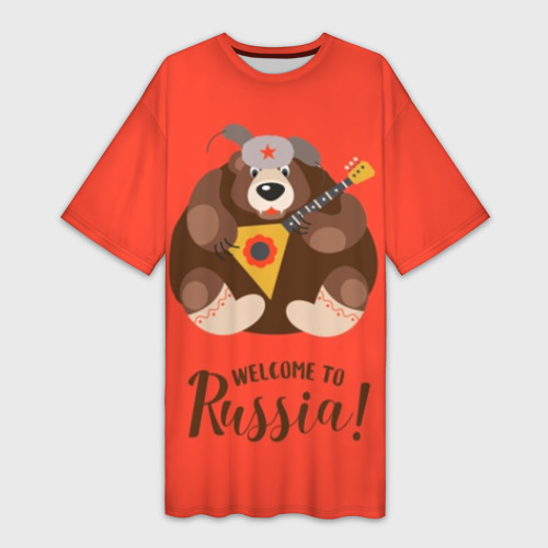Платье-футболка 3D Welcome to Russia bear, цвет 3D печать
