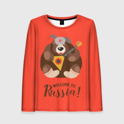 Женский лонгслив 3D Welcome to Russia bear