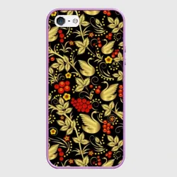 Чехол для iPhone 5/5S матовый Хохлома золотые лебеди