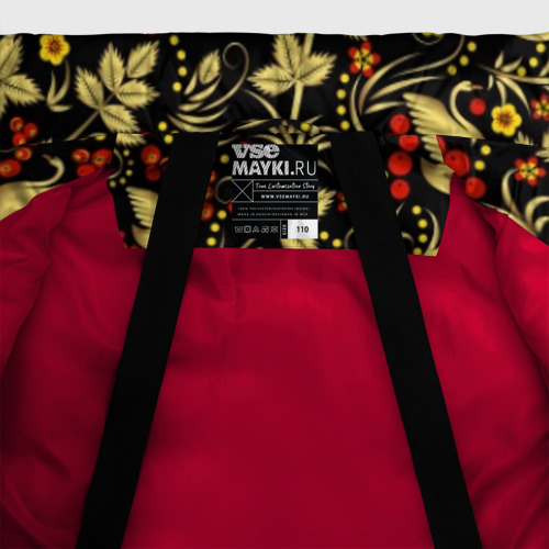 Зимняя куртка для девочек 3D Хохлома золотые лебеди, цвет красный - фото 7