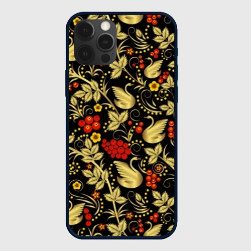 Чехол для iPhone 12 Pro Max Хохлома золотые лебеди