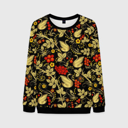 Мужской свитшот 3D Хохлома золотые лебеди