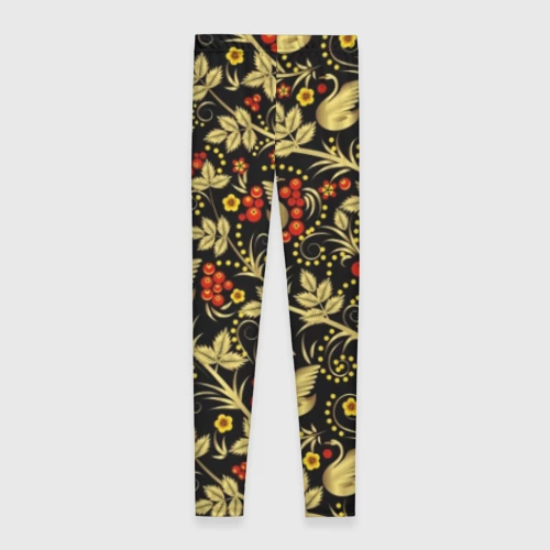 Леггинсы 3D Хохлома золотые лебеди - фото 2