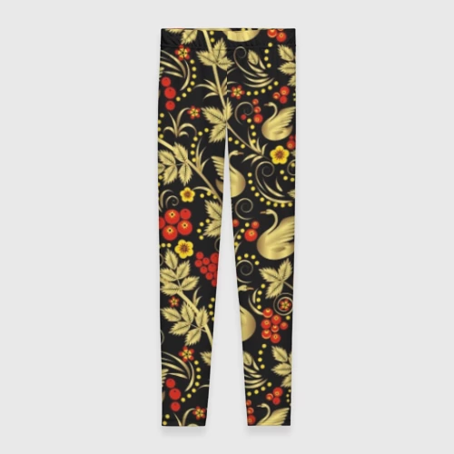 Леггинсы 3D Хохлома золотые лебеди
