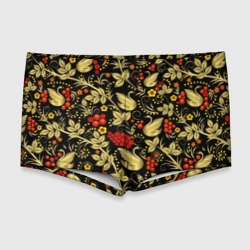 Мужские купальные плавки 3D Хохлома золотые лебеди