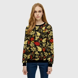 Женский свитшот 3D Хохлома золотые лебеди - фото 2