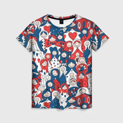 Женская футболка 3D Русские матрешки триколор