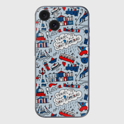 Чехол для iPhone 15 силиконовый с защитой камеры Travel to Saint Petersburg