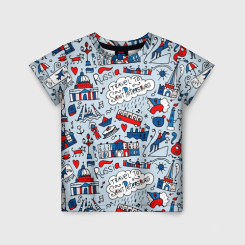 Детская футболка с принтом Travel to Saint Petersburg, вид спереди №1