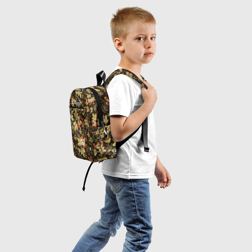 Детский рюкзак 3D с принтом Хохлома роспись клубника, вид сзади #1