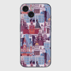 Чехол для iPhone 15 силиконовый с защитой камеры Москва архитектура