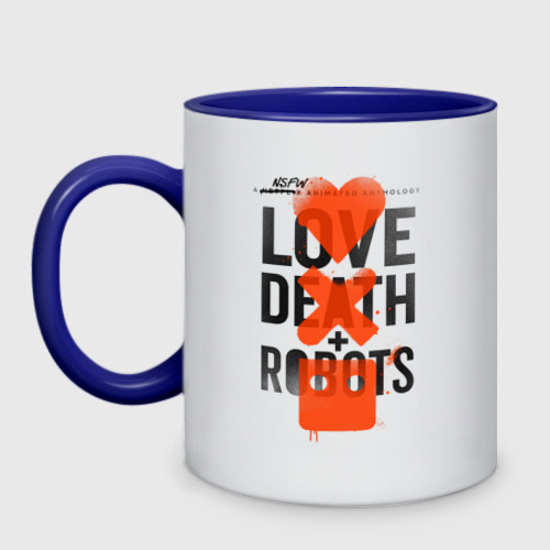 Кружка двухцветная Love death + robots, цвет белый + синий