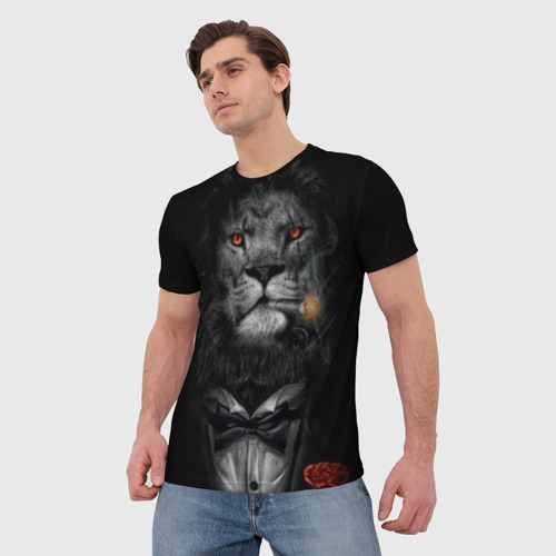 Мужская футболка 3D Лев в смокинге, цвет 3D печать - фото 3