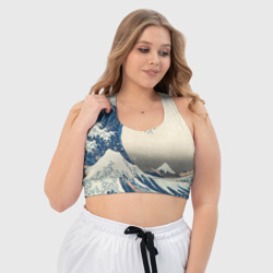 Топ с принтом Большая волна в Канагаве для женщины, вид на модели спереди №3. Цвет основы: белый